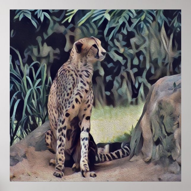 Poster Jaguar Dans La Peinture À L'Huile Forestière, Post (Devant)