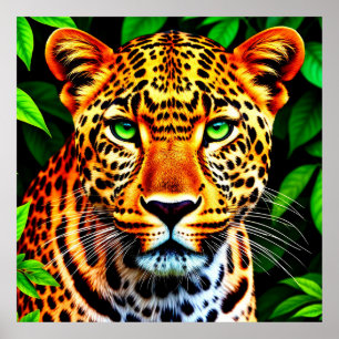 Poster Jaguar Léopard Gros Plan sur le Visage aux Yeux Ve