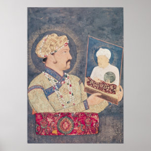 Poster Jahangir tenant un portrait d'empereur Akbar