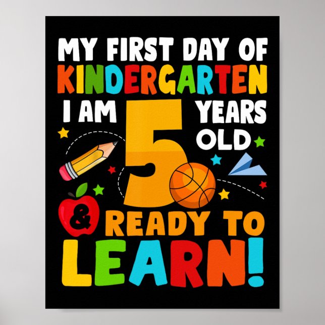 Poster J'ai 5 ans prêt à apprendre mon premier jour d'éco (Devant)