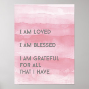 Poster J'AI AIMÉ L'Affirmation Rose Aquarelle