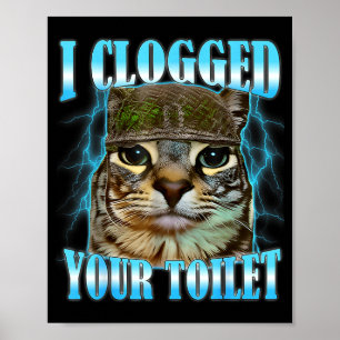 Poster J'ai bouché vos toilettes mème de chat drôle de gu