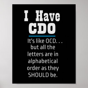 Poster J'ai CDO noir drôle Humour OCD