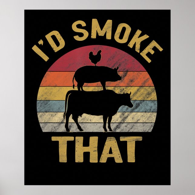 Poster J'Ai Fumé Que BBQ Viande Fumeur Grill Cadeau (Devant)