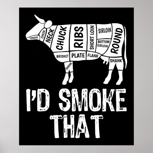 Poster J'Ai Fumé Que Vache BBQ Fumer Grillation Barbecue (Devant)