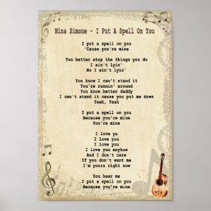 Poster J'Ai Mis Un sort Sur Vous Chanson Lyrique Guitare 