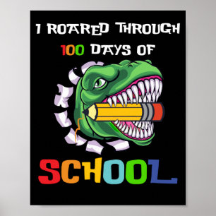 Poster J'Ai Traversé 100 Jours De L'École TRex Dinosaur