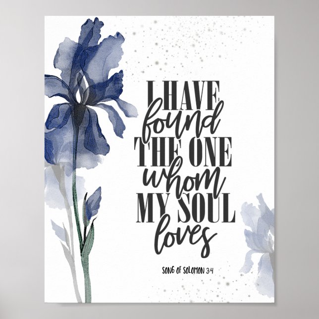 Poster J'ai trouvé la Bible Verse Florale Bleue (Devant)