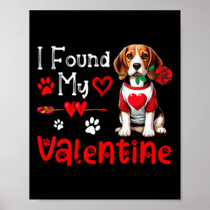 Poster J'Ai Trouvé Mon Beagle Valentin Au Coeur Fleur