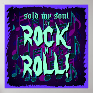 Poster J'ai vendu mon âme pour le Rock N Roll Violet Vert