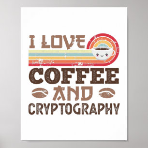 Poster J'aime Café et Cryptographie Retro Sunset Cadeau