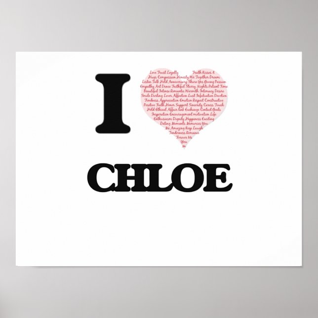 Poster J'aime Chloe (coeur fait de mots) design (Devant)
