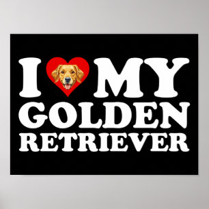 Poster J'aime (Cœur) Mon Golden Retriever