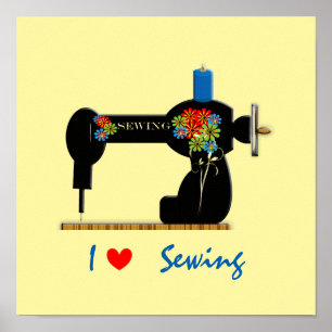 Poster J'Aime Coudre Machine à coudre Vintage