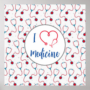 Poster "J'aime la médecine" stethoscope médecin cadeau