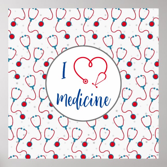 Poster "J'aime la médecine" stethoscope médecin cadeau (Devant)
