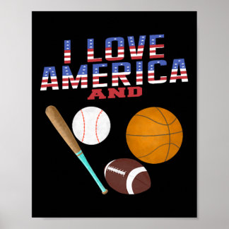 Poster J'aime l'Amérique Vendre Footll Croquis Étoiles Ba