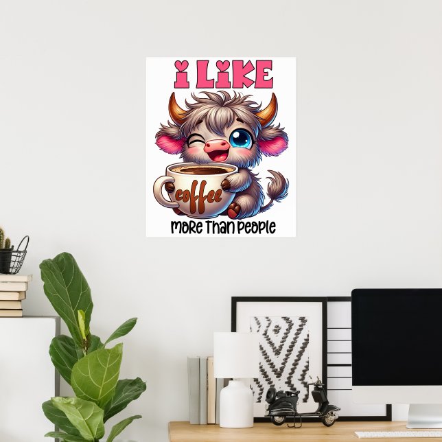 Poster J'aime le café plus que les gens  (Bureau à domicile)