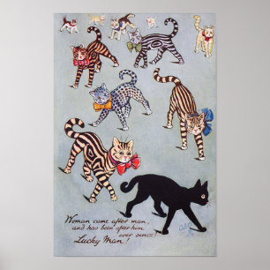 Poster J'aime le chat noir, Louis Wain