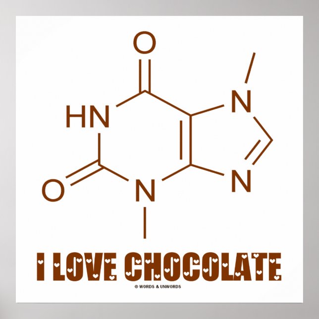 Poster J'Aime Le Chocolat (Molécule Chimique Théobromine) (Devant)