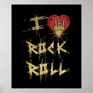 Poster J'Aime Le Rock Et Le Roll Style Vintage