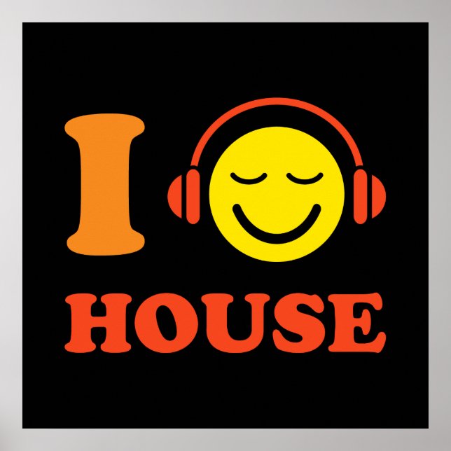 Poster J'aime le visage de la musique de maison avec des  (Devant)
