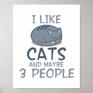 Poster J'aime les chats et peut-être 3 personnes Drôle Ci