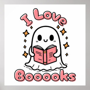 Poster j'aime les livres fantôme halloween