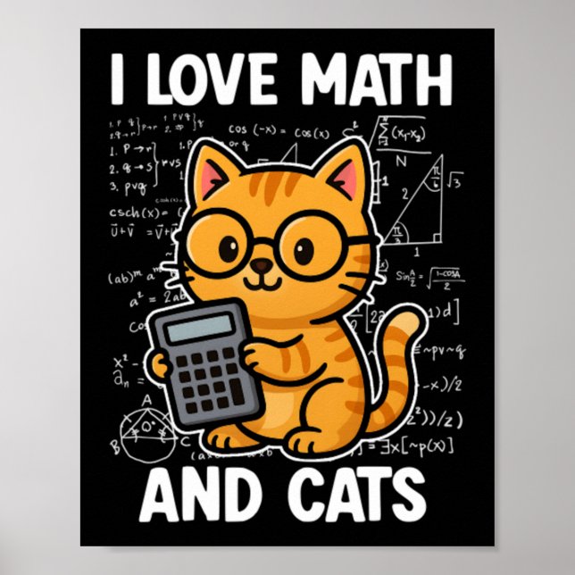 Poster J'aime les maths et les chats (Devant)