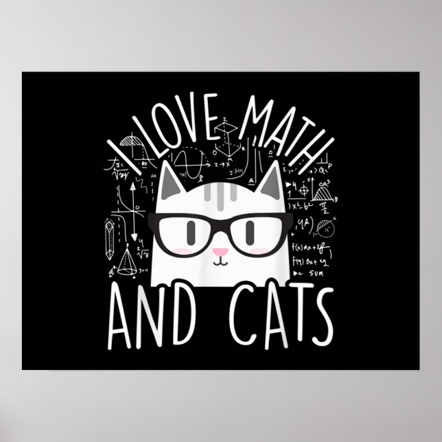Poster J'Aime Les Maths Et Les Chats Cute Kitty Chat (Devant)