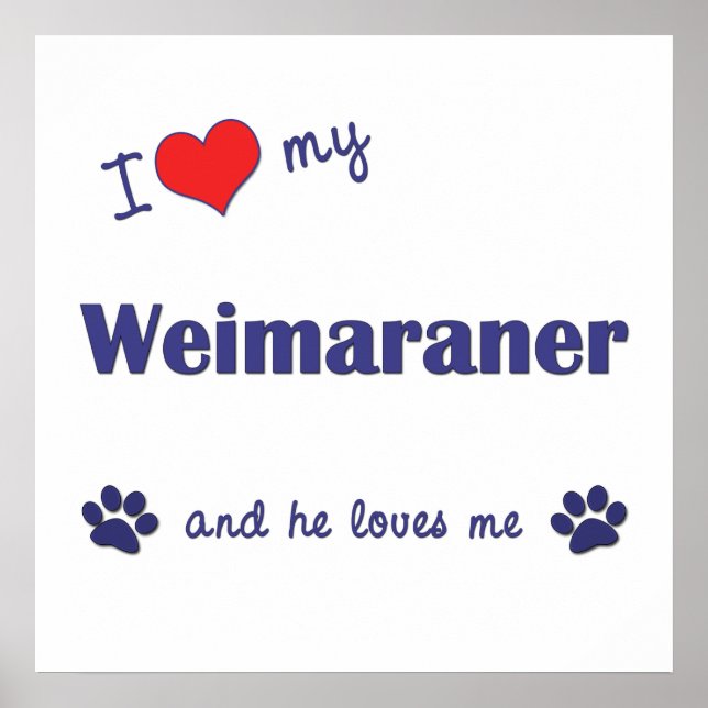 Poster J'Aime Mon Weimaraner (Chien Homme) (Devant)