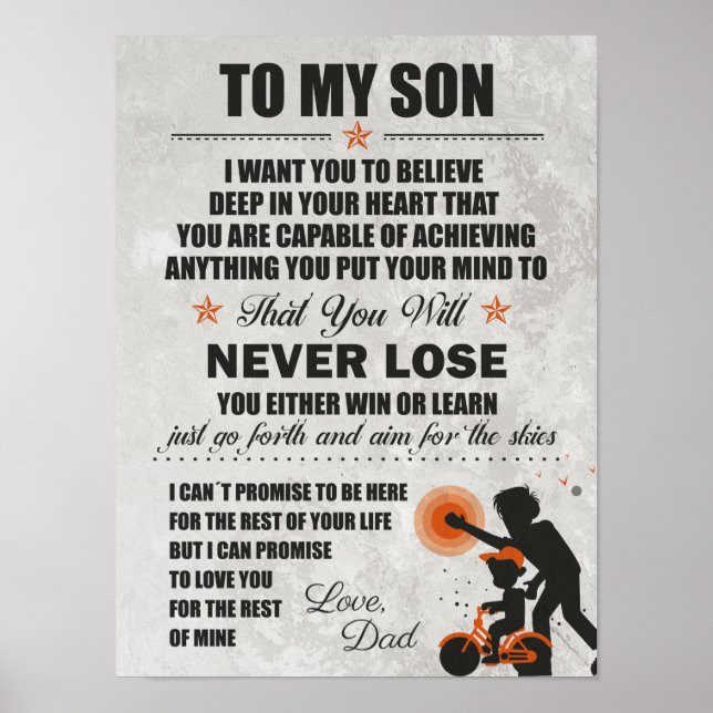 Poster J'Aime Papa, À Mon Fils, Papa Fils Vélo Ne Perds J (Devant)