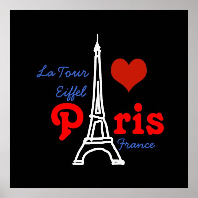 Poster J'aime Paris . coeur rouge romantique (Devant)