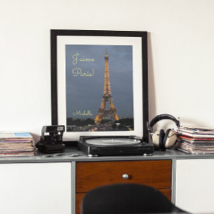 Poster J'aime Paris Tour Eiffel en soirée