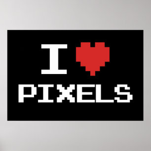 Poster J'aime pixels pixellisé coeur rétro 8bit gamer