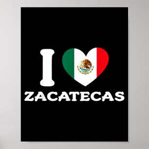Poster J'aime zacatecas coeur mexique drapeau
