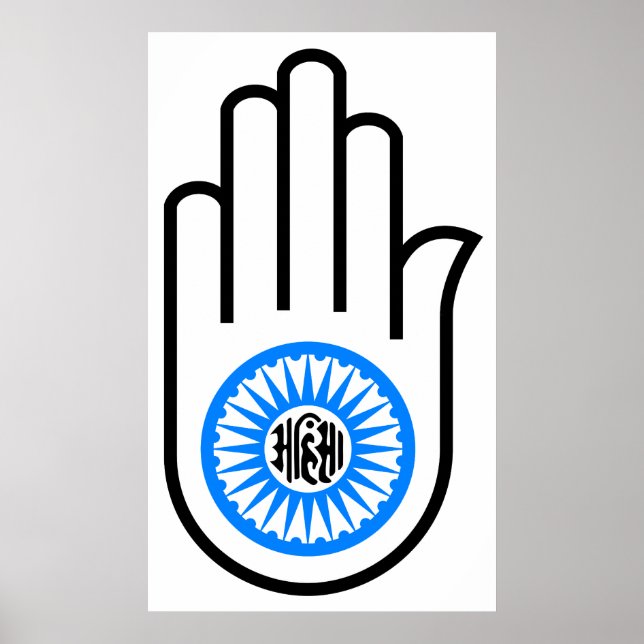 Poster Jainism Symbole Main et Roue Lecture Ahimsa (Devant)