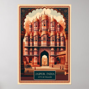 Poster Jaipur Inde - Ville des Palais Voyage Vintage 