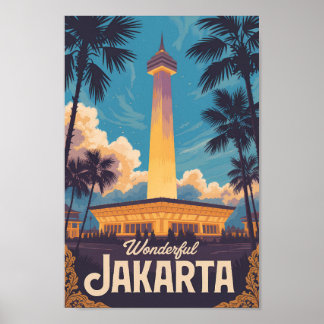 Poster Jakarta Indonesia Illustration Travel Art Vintage