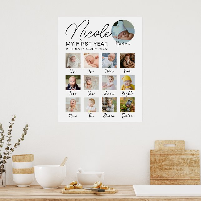 Poster Jalon Bébé Première année 12 mois Collage photo (Cuisine)