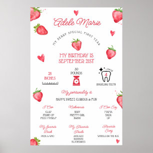 Poster Jalon de premier anniversaire à la fraise