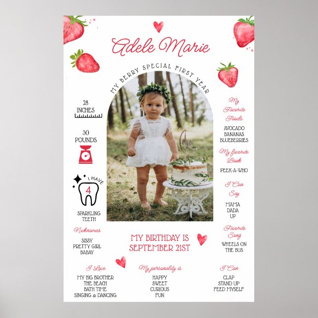 Poster Jalon de premier anniversaire de photo de fraise (Devant)