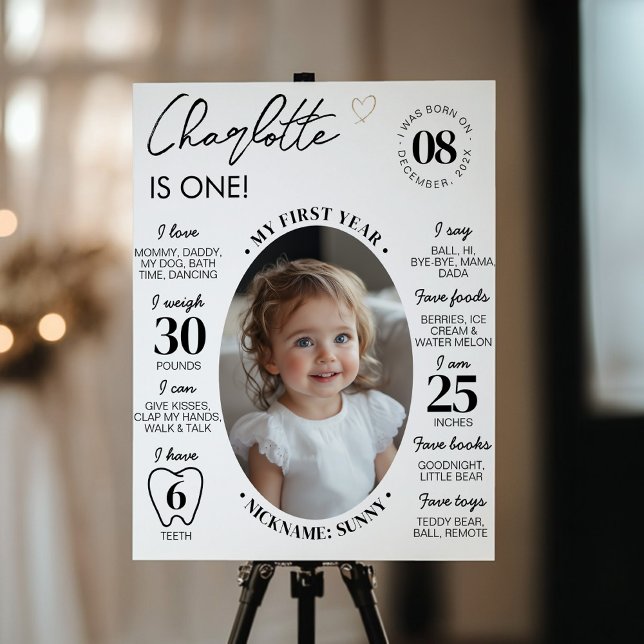 Poster Jalon photo minimaliste moderne de première année (Créateur téléchargé)