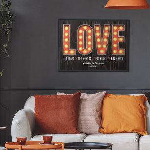 Poster Jalon Rétro 10e Anniversaire Amour Personnalisé
