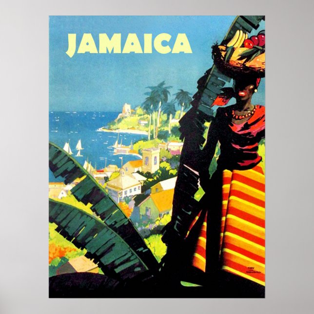 Poster Jamaïque, Jamaïcaine avec corbeille de fruits (Devant)