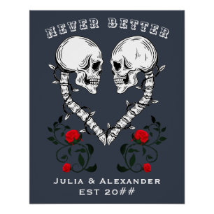 Poster Jamais Mieux Skull Couple Gothique Mariage Engagem