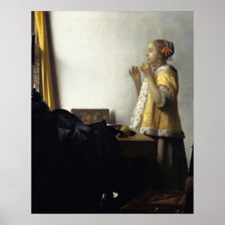 Poster Jan Vermeer, jeune femme avec un collier de perles