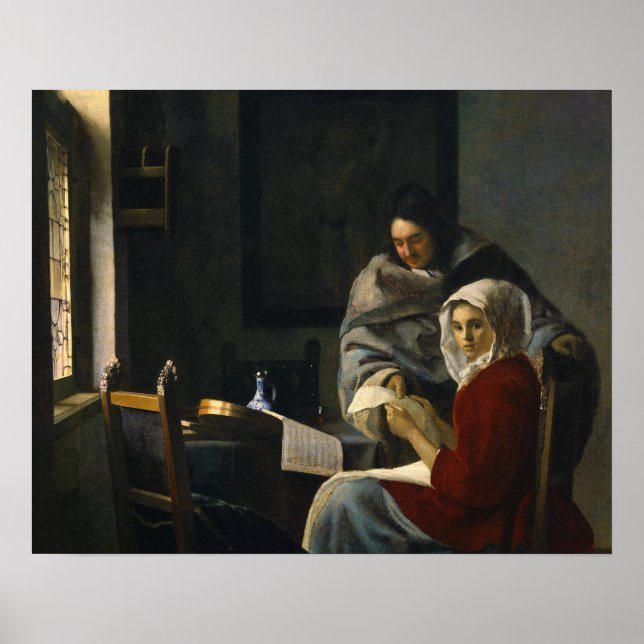 Poster Jan Vermeer - Une fille interrompue à sa musique (Devant)