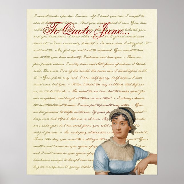 Poster Jane Austen cite Fierté et préjugés, Emma, S&S (Devant)