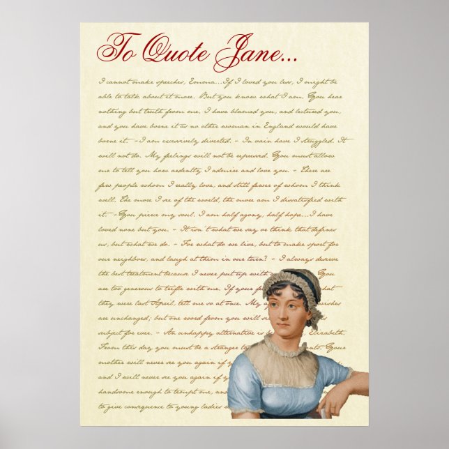 Poster Jane Austen cite Fierté et préjugés, Emma, S&S (Devant)